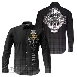 ScotsTee Shop Scottish Drummond Grey Clan Crest Tartan Alba Gu Brath Celtic Inspired Tartan Long Sleeve Shirt