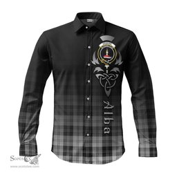 ScotsTee Shop Scottish Erskine Black and White Clan Crest Tartan Alba Gu Brath Celtic Inspired Tartan Long Sleeve Shirt