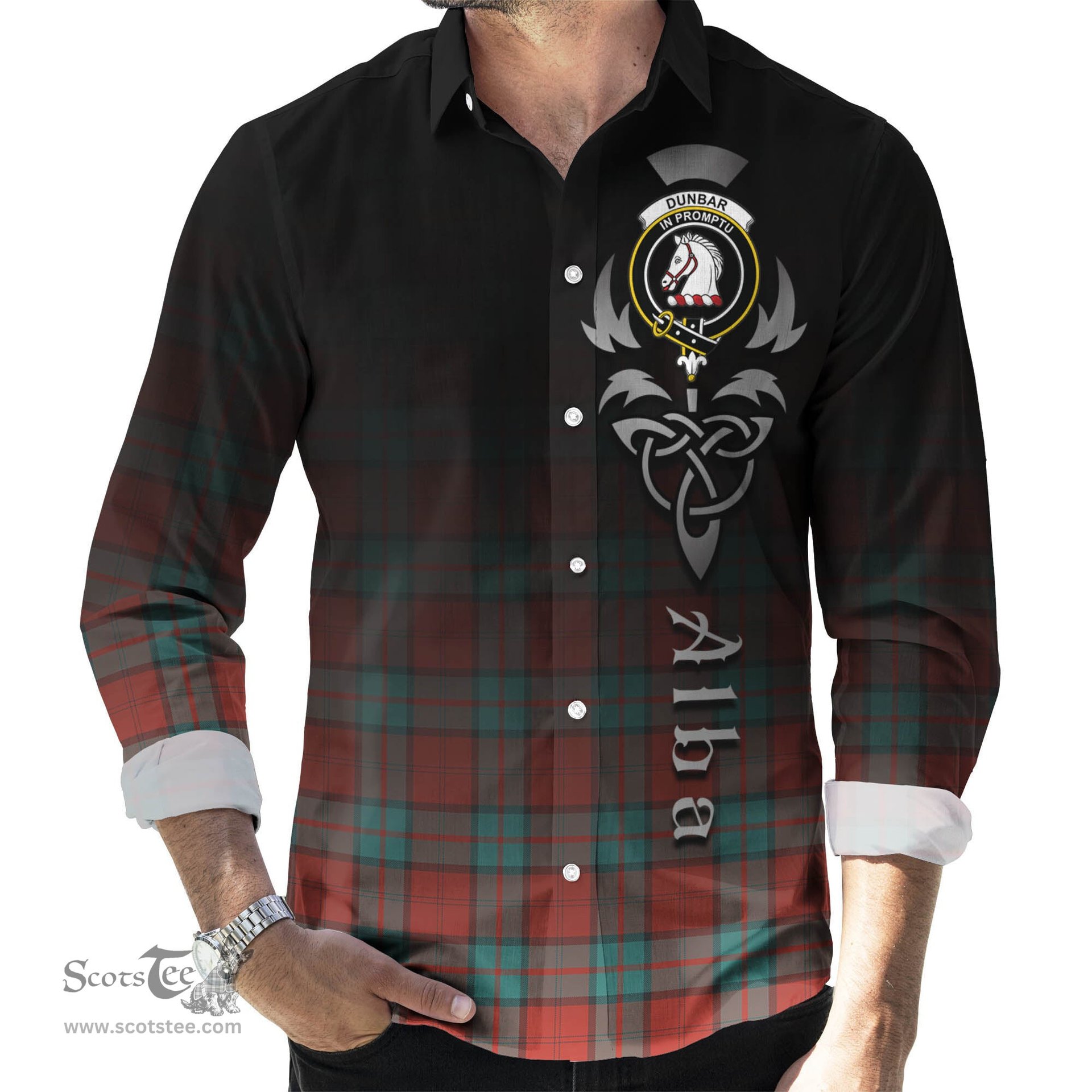 ScotsTee Shop Scottish Dunbar Ancient Clan Crest Tartan Alba Gu Brath Celtic Inspired Tartan Long Sleeve Shirt