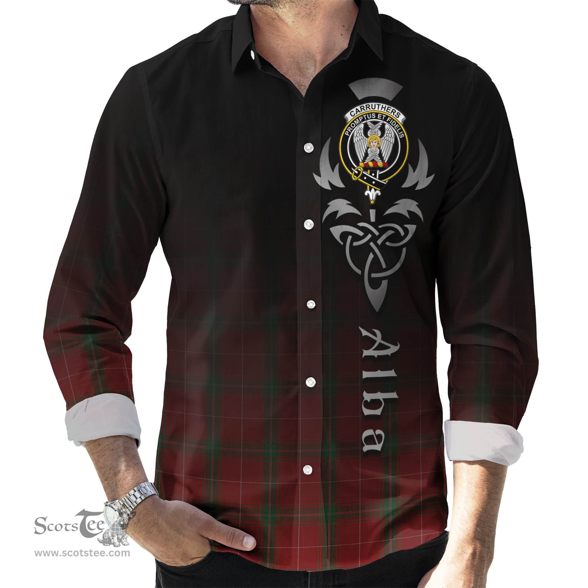 ScotsTee Shop Scottish Carruthers Clan Crest Tartan Alba Gu Brath Celtic Inspired Tartan Long Sleeve Shirt