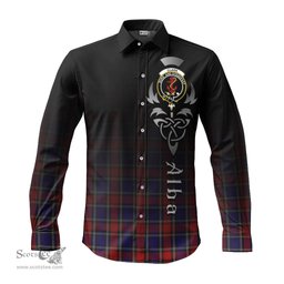ScotsTee Shop Scottish Clark Red Clan Crest Tartan Alba Gu Brath Celtic Inspired Tartan Long Sleeve Shirt
