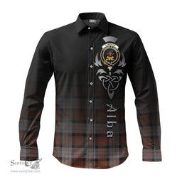 ScotsTee Shop Scottish Cameron of Erracht Weathered Clan Crest Tartan Alba Gu Brath Celtic Inspired Tartan Long Sleeve Shirt