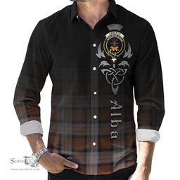 ScotsTee Shop Scottish Cameron of Erracht Weathered Clan Crest Tartan Alba Gu Brath Celtic Inspired Tartan Long Sleeve Shirt
