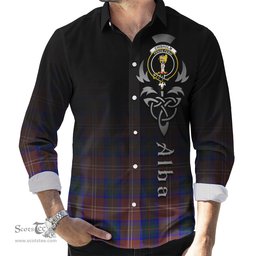 ScotsTee Shop Scottish Chisholm Hunting Modern Clan Crest Tartan Alba Gu Brath Celtic Inspired Tartan Long Sleeve Shirt