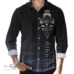 ScotsTee Shop Scottish Clark (Lion) Clan Crest Tartan Alba Gu Brath Celtic Inspired Tartan Long Sleeve Shirt