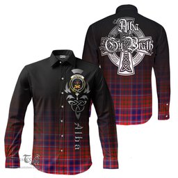 ScotsTee Shop Scottish Cameron of Lochiel Modern Clan Crest Tartan Alba Gu Brath Celtic Inspired Tartan Long Sleeve Shirt