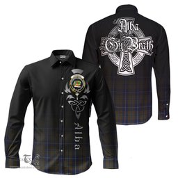 ScotsTee Shop Scottish Douglas Brown Clan Crest Tartan Alba Gu Brath Celtic Inspired Tartan Long Sleeve Shirt