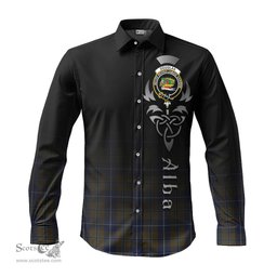 ScotsTee Shop Scottish Douglas Brown Clan Crest Tartan Alba Gu Brath Celtic Inspired Tartan Long Sleeve Shirt