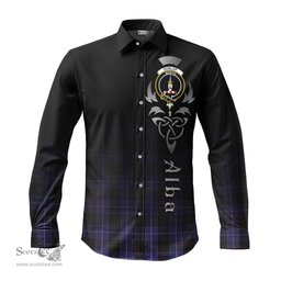 ScotsTee Shop Scottish Dunlop Clan Crest Tartan Alba Gu Brath Celtic Inspired Tartan Long Sleeve Shirt