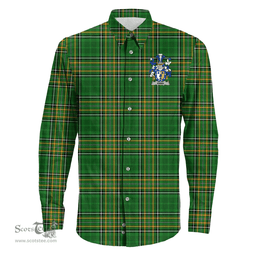 Irish Ennis Coat of Arms Family Crest Ireland Long Sleeve Button Shirt Irish National Tartan Irish County Shirts