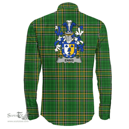 Irish Ennis Coat of Arms Family Crest Ireland Long Sleeve Button Shirt Irish National Tartan Irish County Shirts