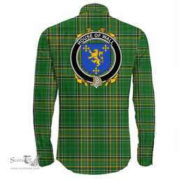 Irish House of WALL Coat of Arms Family Crest Ireland Long Sleeve Button Shirt Irish National Tartan Irish County Shirts