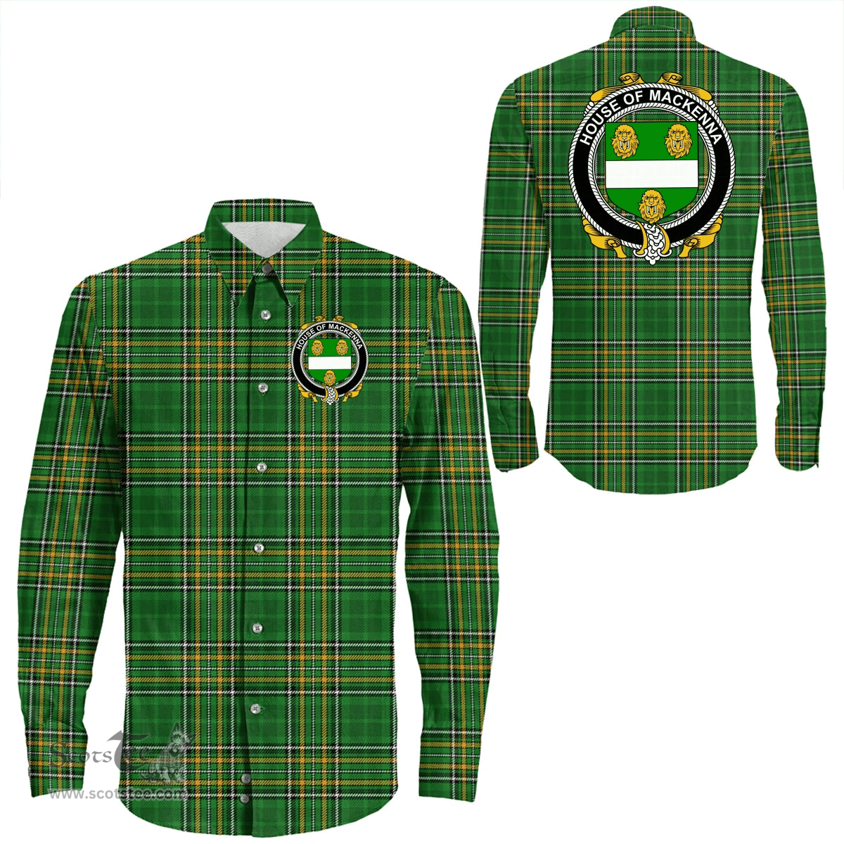 Irish House of MACKENNA Coat of Arms Family Crest Ireland Long Sleeve Button Shirt Irish National Tartan Irish County Shirts