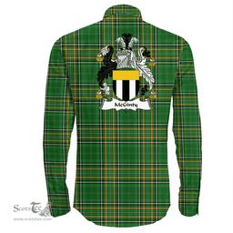 Irish McGinty Coat of Arms Family Crest Ireland Long Sleeve Button Shirt Irish National Tartan Irish County Shirts