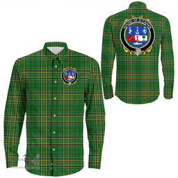 Irish House of O'CAHAN (KEANE) Coat of Arms Family Crest Ireland Long Sleeve Button Shirt Irish National Tartan Irish County Shirts