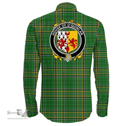 Irish House of O'QUINLAN Coat of Arms Family Crest Ireland Long Sleeve Button Shirt Irish National Tartan Irish County Shirts