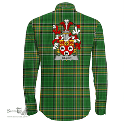 Irish Allen Coat of Arms Family Crest Ireland Long Sleeve Button Shirt Irish National Tartan Irish County Shirts