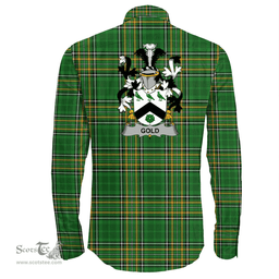 Irish Gold Coat of Arms Family Crest Ireland Long Sleeve Button Shirt Irish National Tartan Irish County Shirts