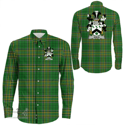 Irish Gold Coat of Arms Family Crest Ireland Long Sleeve Button Shirt Irish National Tartan Irish County Shirts