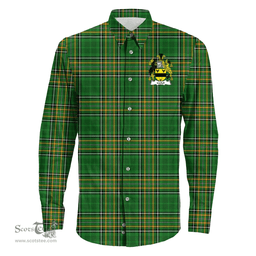 Irish McFall Coat of Arms Family Crest Ireland Long Sleeve Button Shirt Irish National Tartan Irish County Shirts