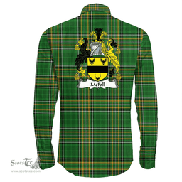 Irish McFall Coat of Arms Family Crest Ireland Long Sleeve Button Shirt Irish National Tartan Irish County Shirts