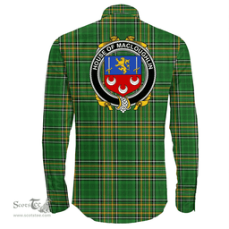 Irish House of MACLOUGHLIN (Tirconnell) Coat of Arms Family Crest Ireland Long Sleeve Button Shirt Irish National Tartan Irish County Shirts