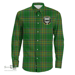Irish House of O'HIGGIN Coat of Arms Family Crest Ireland Long Sleeve Button Shirt Irish National Tartan Irish County Shirts