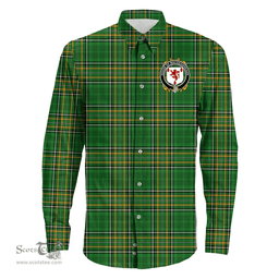 Irish House of MACGEOGHEGAN Coat of Arms Family Crest Ireland Long Sleeve Button Shirt Irish National Tartan Irish County Shirts