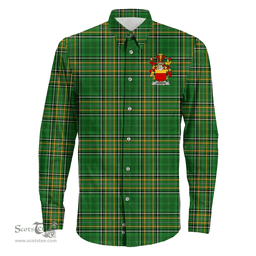 Irish Carron Coat of Arms Family Crest Ireland Long Sleeve Button Shirt Irish National Tartan Irish County Shirts