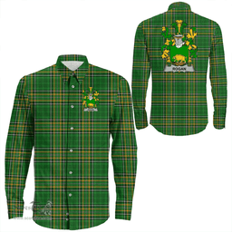 Irish Rogan or O'Rogan Coat of Arms Family Crest Ireland Long Sleeve Button Shirt Irish National Tartan Irish County Shirts