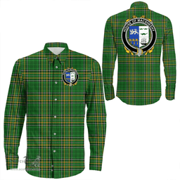 Irish House of MACSHEEHY Coat of Arms Family Crest Ireland Long Sleeve Button Shirt Irish National Tartan Irish County Shirts