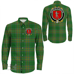 Irish House of O'LOUGHLIN Coat of Arms Family Crest Ireland Long Sleeve Button Shirt Irish National Tartan Irish County Shirts