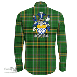 Irish St.Leger Coat of Arms Family Crest Ireland Long Sleeve Button Shirt Irish National Tartan Irish County Shirts
