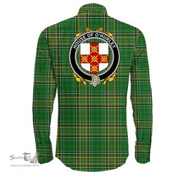 Irish House of O'HURLEY Coat of Arms Family Crest Ireland Long Sleeve Button Shirt Irish National Tartan Irish County Shirts