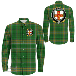 Irish House of O'HURLEY Coat of Arms Family Crest Ireland Long Sleeve Button Shirt Irish National Tartan Irish County Shirts