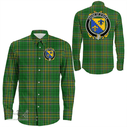 Irish House of O'SHEA Coat of Arms Family Crest Ireland Long Sleeve Button Shirt Irish National Tartan Irish County Shirts