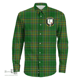 Irish House of O'HEA Coat of Arms Family Crest Ireland Long Sleeve Button Shirt Irish National Tartan Irish County Shirts