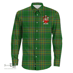 Irish Ash Coat of Arms Family Crest Ireland Long Sleeve Button Shirt Irish National Tartan Irish County Shirts