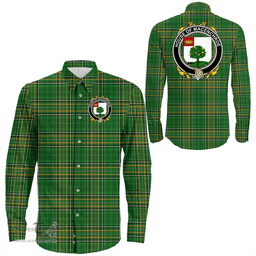 Irish House of MACENCHROE Coat of Arms Family Crest Ireland Long Sleeve Button Shirt Irish National Tartan Irish County Shirts