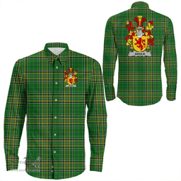 Irish Gould Coat of Arms Family Crest Ireland Long Sleeve Button Shirt Irish National Tartan Irish County Shirts