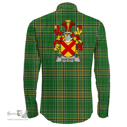Irish Eustace Coat of Arms Family Crest Ireland Long Sleeve Button Shirt Irish National Tartan Irish County Shirts