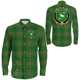 Irish House of O'HANLY Coat of Arms Family Crest Ireland Long Sleeve Button Shirt Irish National Tartan Irish County Shirts