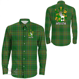 Irish Connor or O'Connor (Sligo) Coat of Arms Family Crest Ireland Long Sleeve Button Shirt Irish National Tartan Irish County Shirts