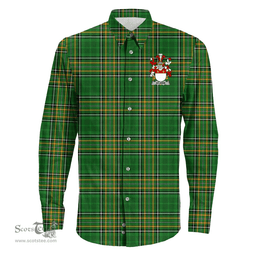 Irish St.John Coat of Arms Family Crest Ireland Long Sleeve Button Shirt Irish National Tartan Irish County Shirts