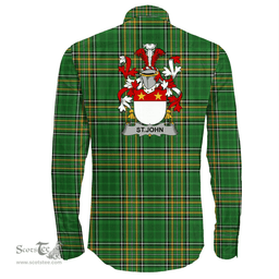 Irish St.John Coat of Arms Family Crest Ireland Long Sleeve Button Shirt Irish National Tartan Irish County Shirts