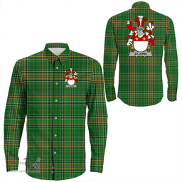 Irish St.John Coat of Arms Family Crest Ireland Long Sleeve Button Shirt Irish National Tartan Irish County Shirts