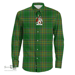 Irish McCauley Coat of Arms Family Crest Ireland Long Sleeve Button Shirt Irish National Tartan Irish County Shirts