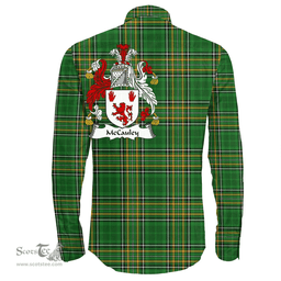 Irish McCauley Coat of Arms Family Crest Ireland Long Sleeve Button Shirt Irish National Tartan Irish County Shirts