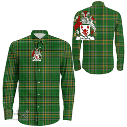 Irish McCauley Coat of Arms Family Crest Ireland Long Sleeve Button Shirt Irish National Tartan Irish County Shirts