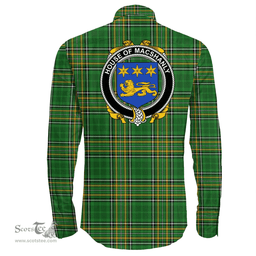 Irish House of MACSHANLY Coat of Arms Family Crest Ireland Long Sleeve Button Shirt Irish National Tartan Irish County Shirts